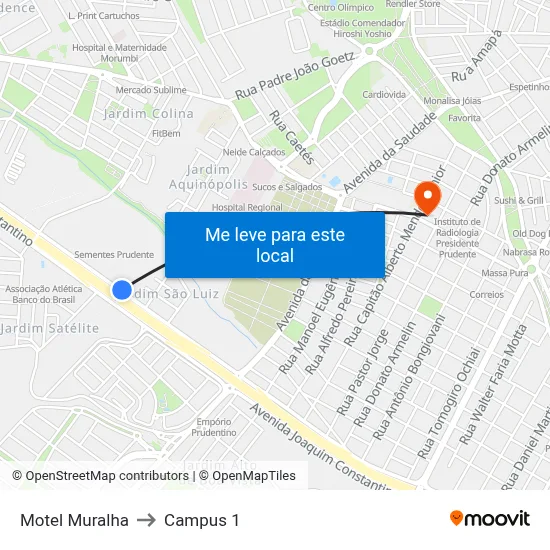 Motel Muralha to Campus 1 map