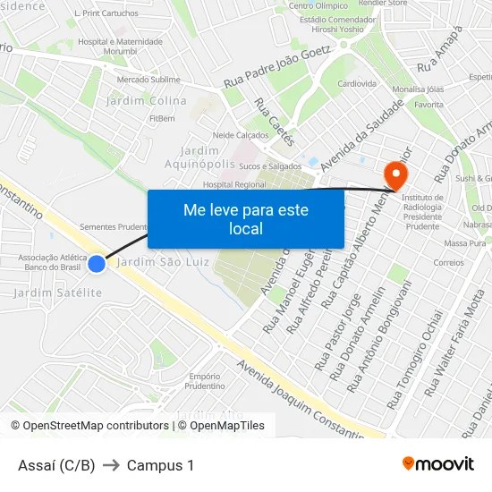 Assaí (C/B) to Campus 1 map