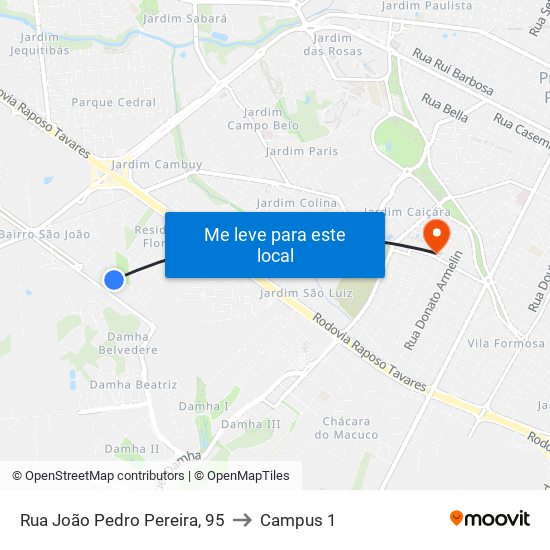 Rua João Pedro Pereira, 95 to Campus 1 map