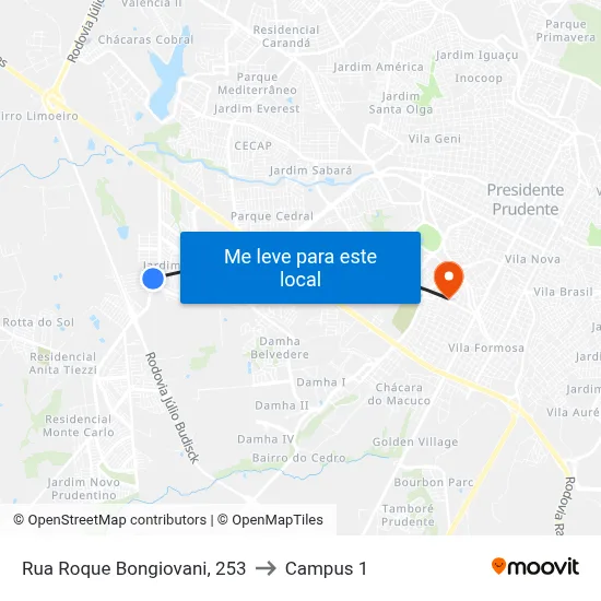 Rua Roque Bongiovani, 253 to Campus 1 map