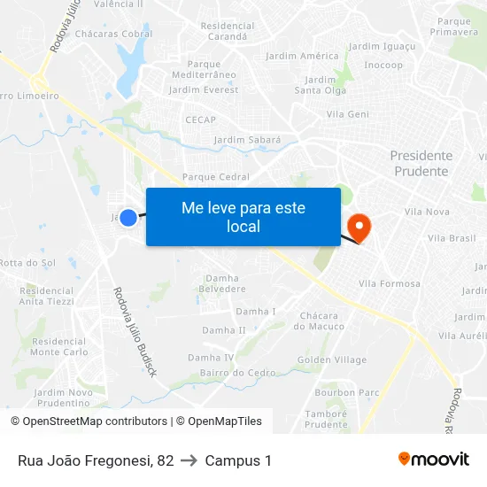Rua João Fregonesi, 82 to Campus 1 map