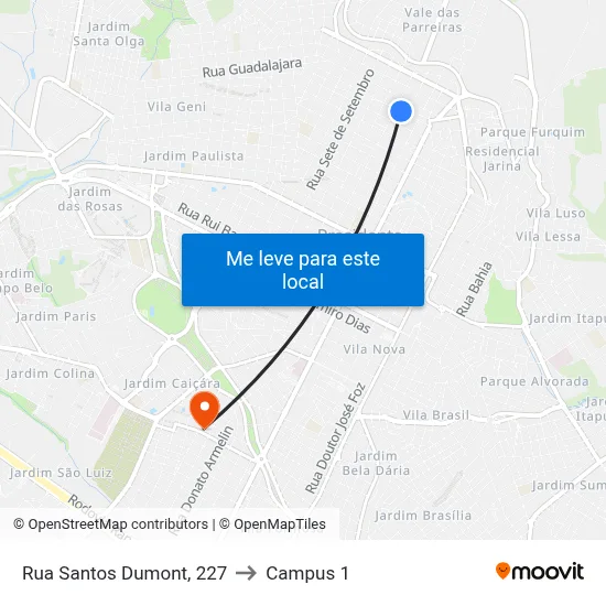 Rua Santos Dumont, 227 to Campus 1 map