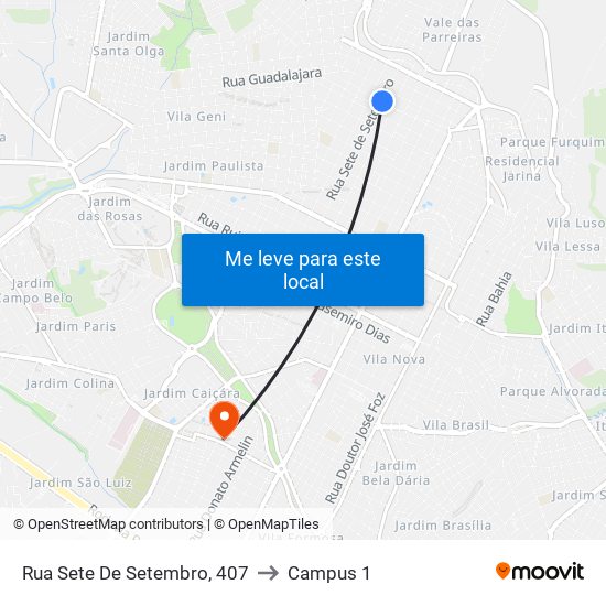 Rua Sete De Setembro, 407 to Campus 1 map