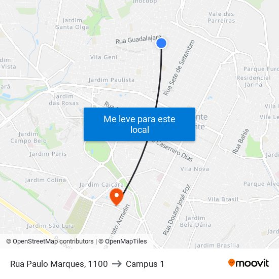 Rua Paulo Marques, 1100 to Campus 1 map