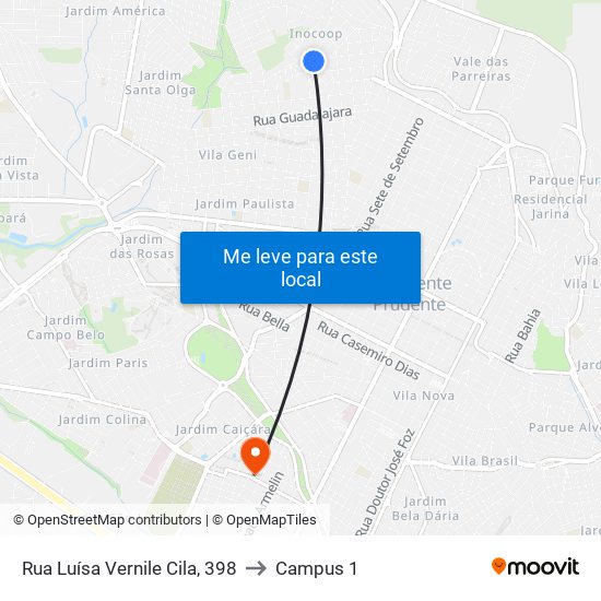 Rua Luísa Vernile Cila, 398 to Campus 1 map