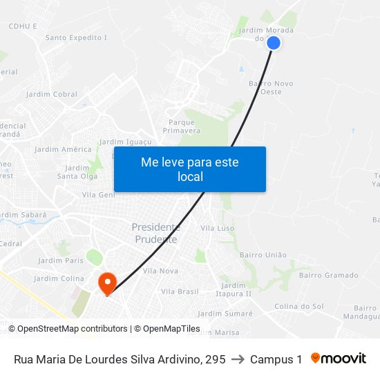 Rua Maria De Lourdes Silva Ardivino, 295 to Campus 1 map