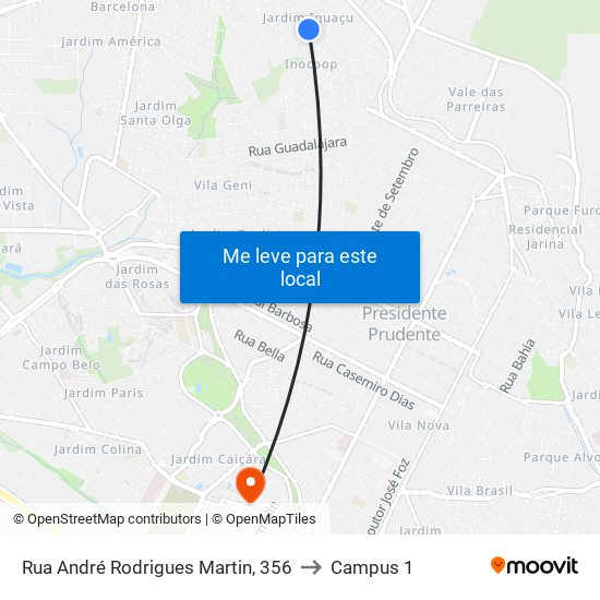 Rua André Rodrigues Martin, 356 to Campus 1 map