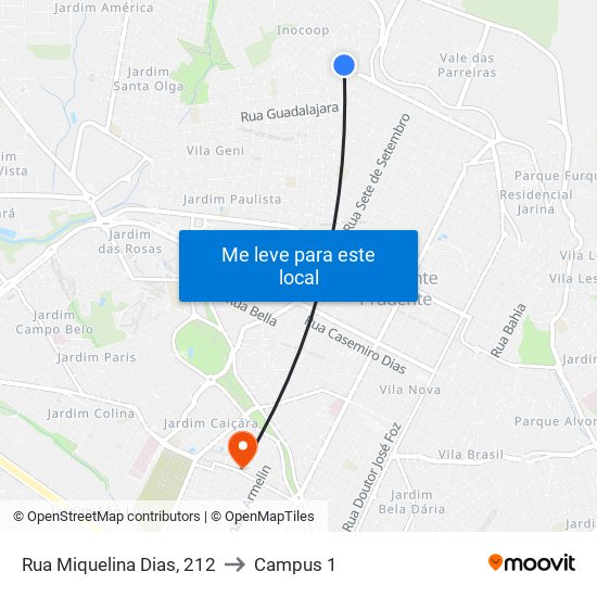 Rua Miquelina Dias, 212 to Campus 1 map