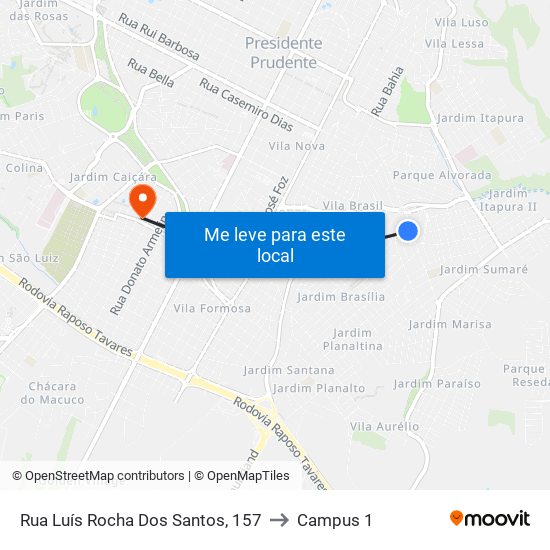 Rua Luís Rocha Dos Santos, 157 to Campus 1 map