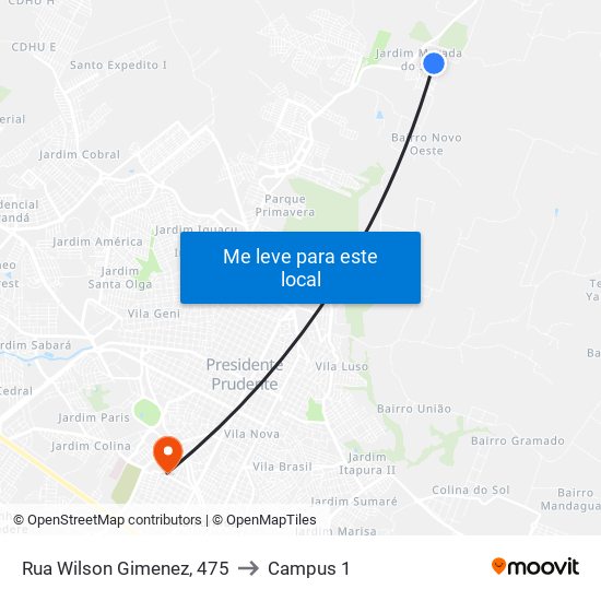 Rua Wilson Gimenez, 475 to Campus 1 map