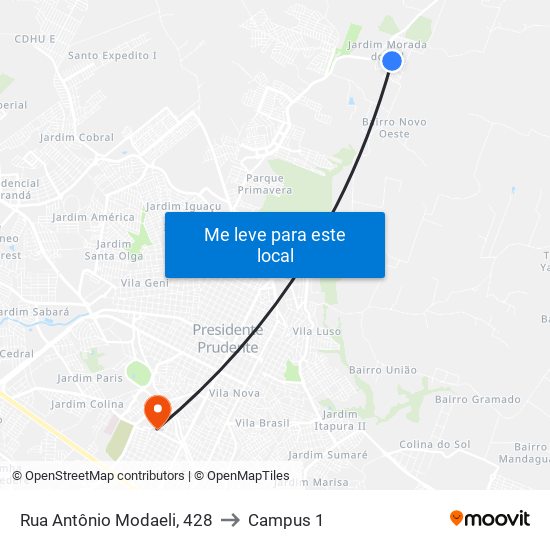 Rua Antônio Modaeli, 428 to Campus 1 map