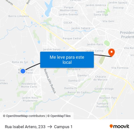 Rua Isabel Artero, 233 to Campus 1 map