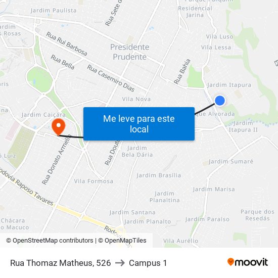 Rua Thomaz Matheus, 526 to Campus 1 map