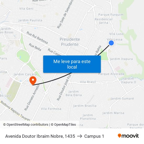 Avenida Doutor Ibraim Nobre, 1435 to Campus 1 map