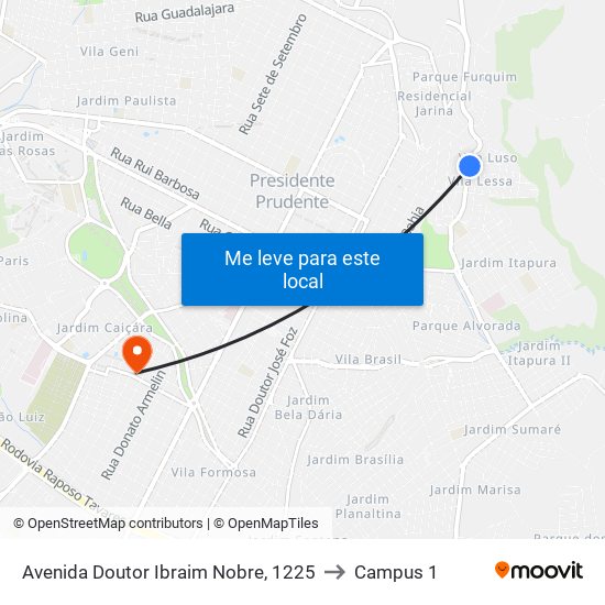 Avenida Doutor Ibraim Nobre, 1225 to Campus 1 map