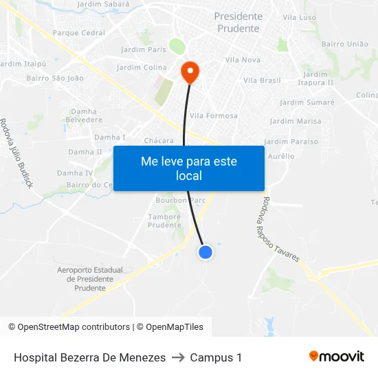 Hospital Bezerra De Menezes to Campus 1 map