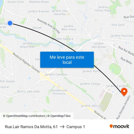 Rua Lair Ramos Da Motta, 61 to Campus 1 map