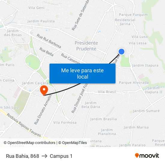 Rua Bahia, 868 to Campus 1 map