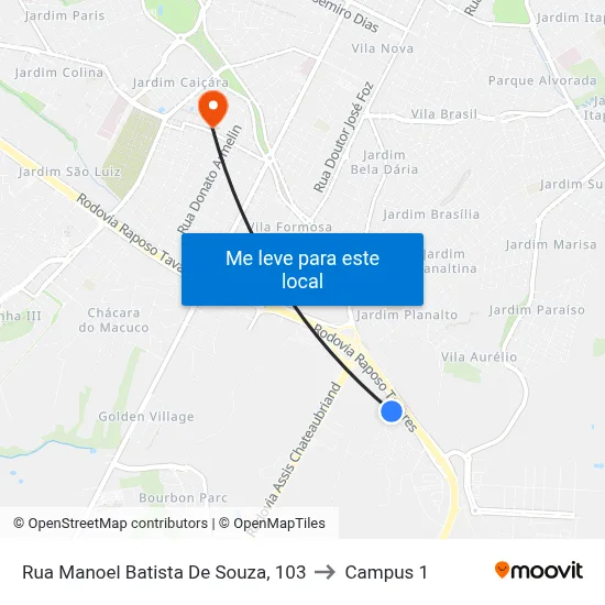 Rua Manoel Batista De Souza, 103 to Campus 1 map