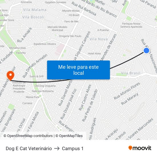 Dog E Cat Veterinário to Campus 1 map