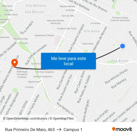 Rua Primeiro De Maio, 463 to Campus 1 map