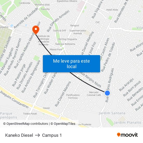 Kaneko Diesel to Campus 1 map