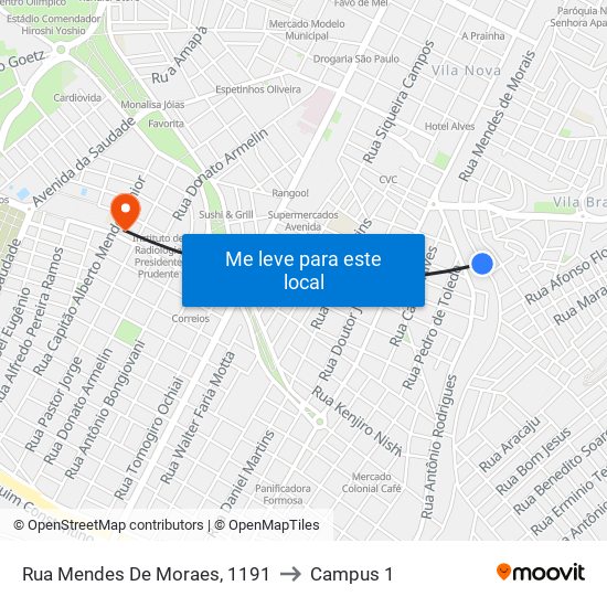 Rua Mendes De Moraes, 1191 to Campus 1 map