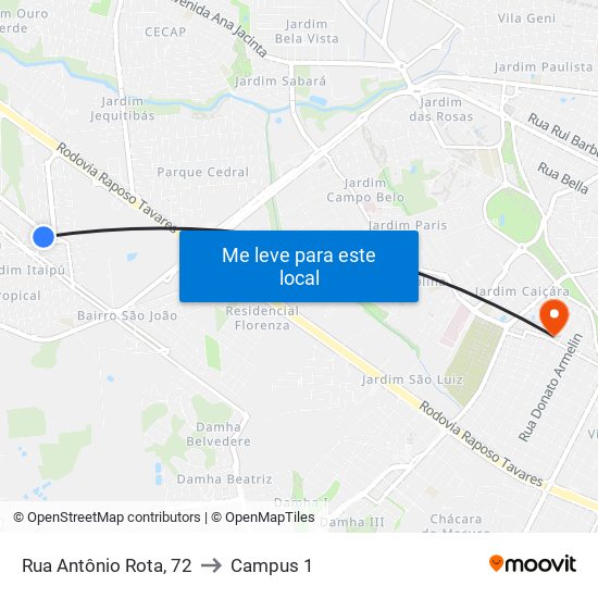 Rua Antônio Rota, 72 to Campus 1 map