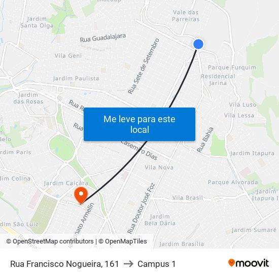 Rua Francisco Nogueira, 161 to Campus 1 map