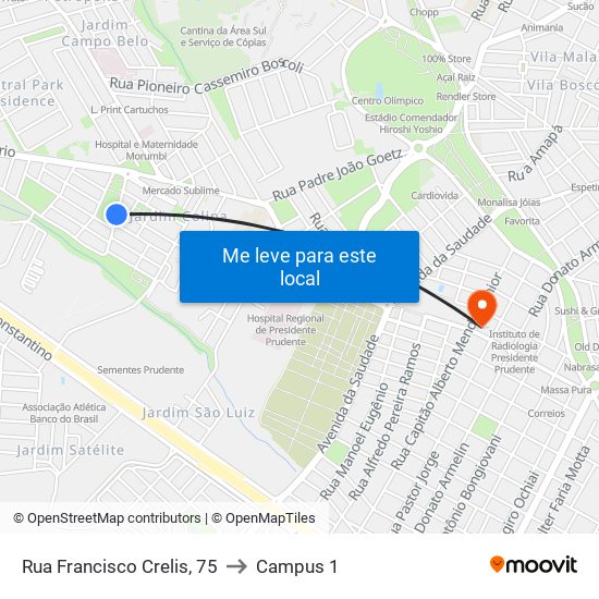 Rua Francisco Crelis, 75 to Campus 1 map