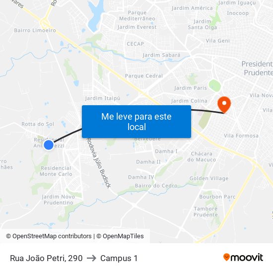 Rua João Petri, 290 to Campus 1 map