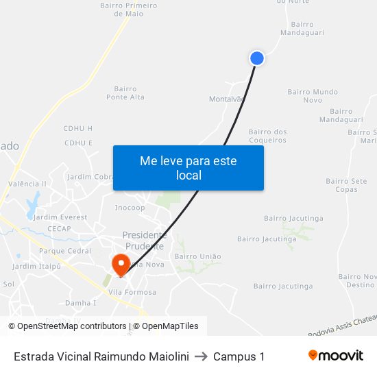 Estrada Vicinal Raimundo Maiolini to Campus 1 map