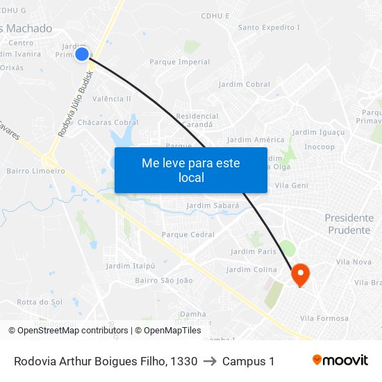 Rodovia Arthur Boigues Filho, 1330 to Campus 1 map