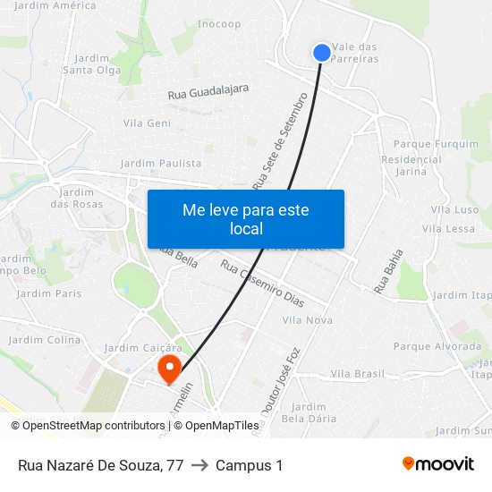 Rua Nazaré De Souza, 77 to Campus 1 map