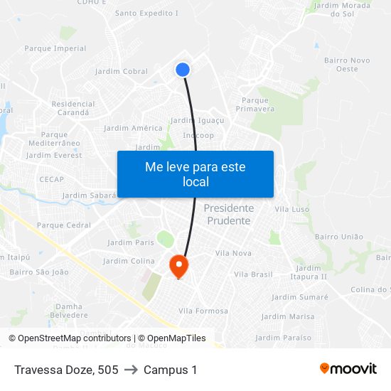 Travessa Doze, 505 to Campus 1 map