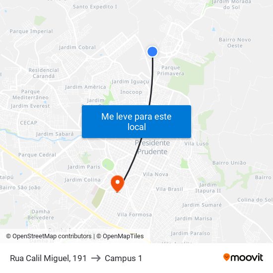 Rua Calil Miguel, 191 to Campus 1 map