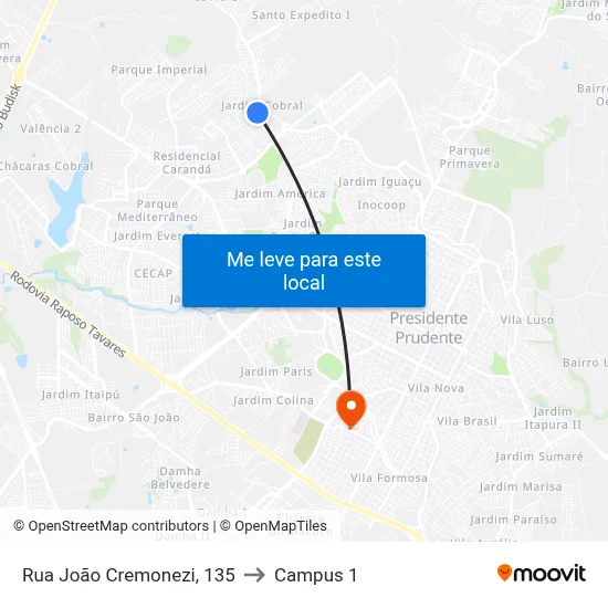 Rua João Cremonezi, 135 to Campus 1 map