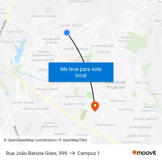 Rua João Batista Góes, 999 to Campus 1 map