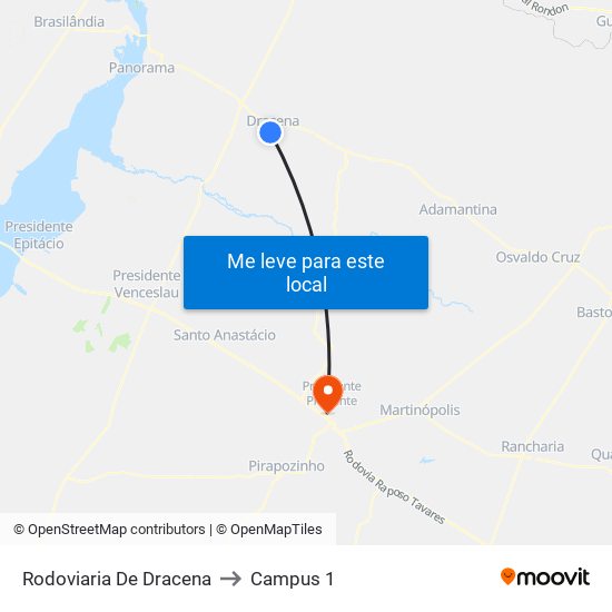 Rodoviaria De Dracena to Campus 1 map