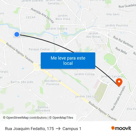 Rua Joaquim Fedatto, 175 to Campus 1 map