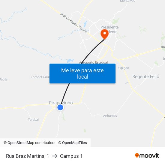 Rua Braz Martins, 1 to Campus 1 map