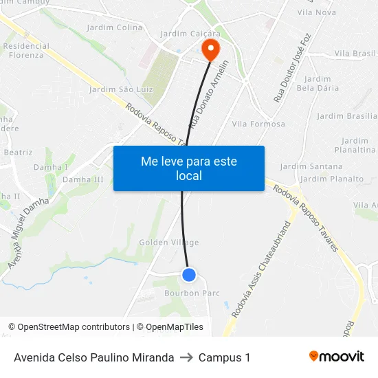 Avenida Celso Paulino Miranda to Campus 1 map