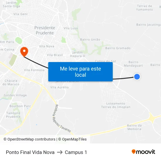 Ponto Final Vida Nova to Campus 1 map