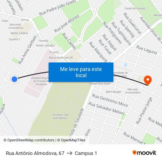 Rua Antônio Almodova, 67 to Campus 1 map