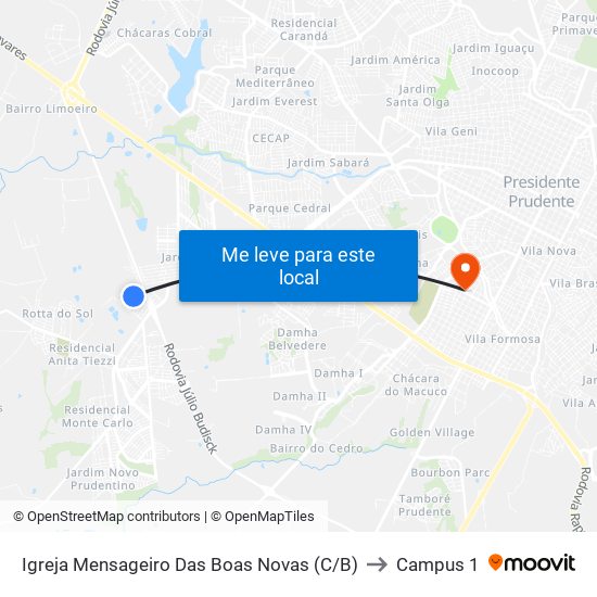 Igreja Mensageiro Das Boas Novas (C/B) to Campus 1 map