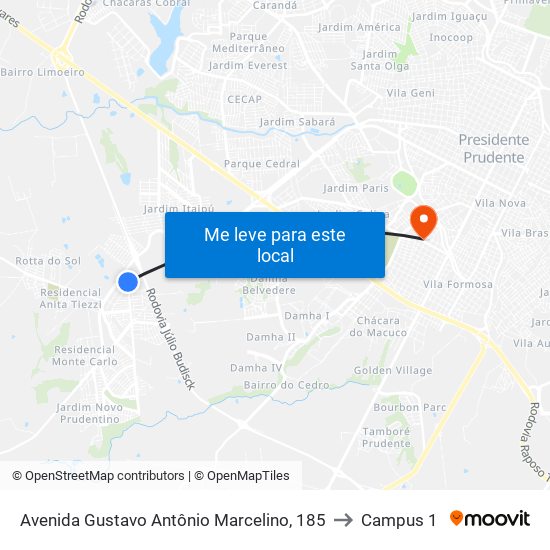 Avenida Gustavo Antônio Marcelino, 185 to Campus 1 map