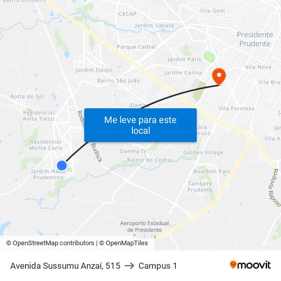 Avenida Sussumu Anzaí, 515 to Campus 1 map