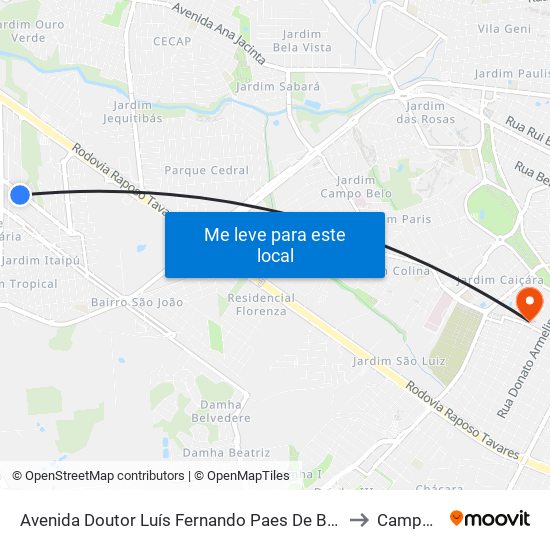 Avenida Doutor Luís Fernando Paes De Barros, 162 to Campus 1 map