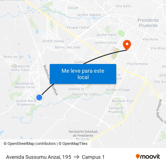Avenida Sussumu Anzaí, 195 to Campus 1 map