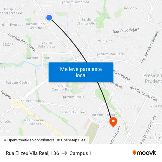 Rua Elizeu Vila Real, 136 to Campus 1 map